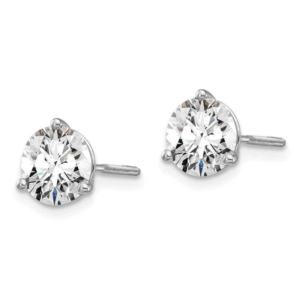14k White Gold 1 1/2 carat Lab Grown Diamond VS+ F+ Round Complete Three Prong Screwback Stud Earrings