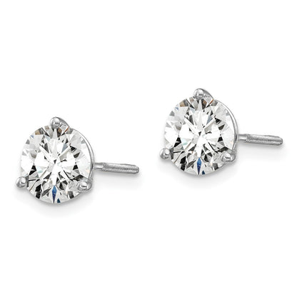 14k White Gold 1 1/2 carat Certified Lab Grown Diamond VS/SI+ G+ Round Complete Three Prong Screwback Stud Earrings