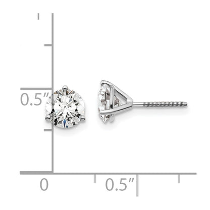 14k White Gold 1 1/2 carat Lab Grown Diamond VS/SI+ G+ Round Complete Three Prong Screwback Stud Earrings