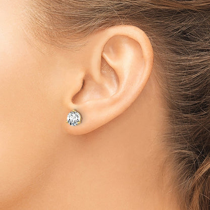 14k 1 1/2 carat Lab Grown Diamond VS+ F+ Round Complete Three Prong Screwback Stud Earrings