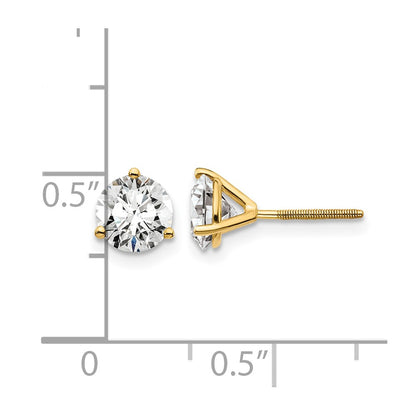 14k 1 1/2 carat Lab Grown Diamond VS+ F+ Round Complete Three Prong Screwback Stud Earrings