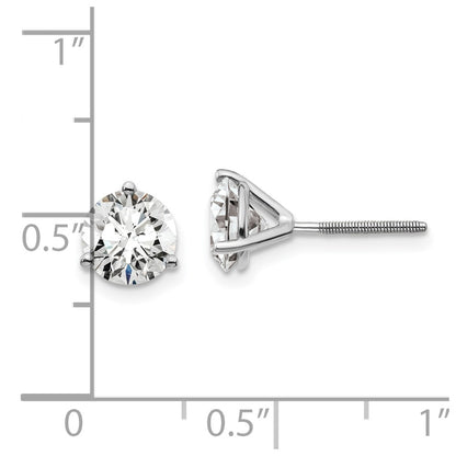 14k White Gold 2 carat Certified Lab Grown Diamond VS/SI+ G+ Round Complete Three Prong Screwback Stud Earrings