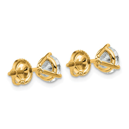 14k 2 carat Lab Grown Diamond VS/SI+ G+ Round Complete Three Prong Screwback Stud Earrings