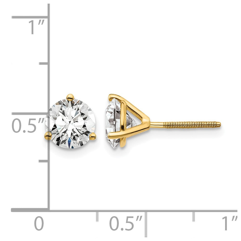 14k 2 carat Lab Grown Diamond VS+ F+ Round Complete Three Prong Screwback Stud Earrings