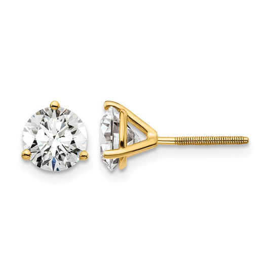14k 2 carat Lab Grown Diamond VS+ F+ Round Complete Three Prong Screwback Stud Earrings