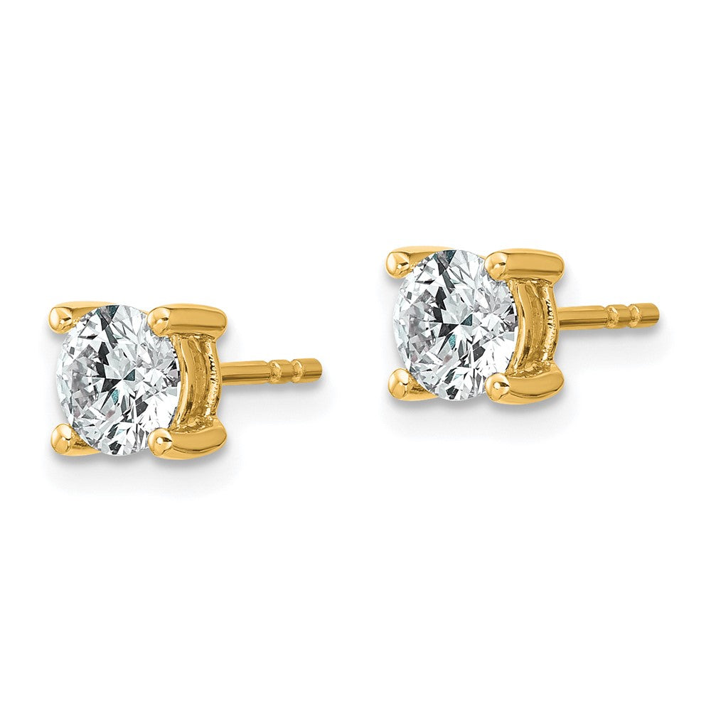 True Origin 14K Yellow Gold 1 carat Lab Grown Diamond VS+ F+ Round Four Prong Heavy Weight Complete Stud Earrings
