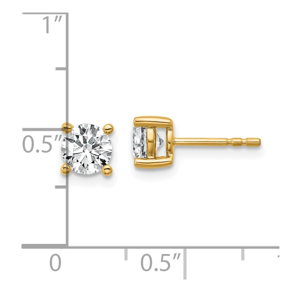 True Origin 14K Yellow Gold 1 carat Lab Grown Diamond VS+ F+ Round Four Prong Heavy Weight Complete Stud Earrings