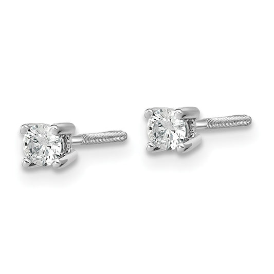 True Origin 14K White Gold 1/5 carat Lab Grown Diamond VS+ F+ Round Four Prong Heavy Weight Screw Back Complete Stud Earrings