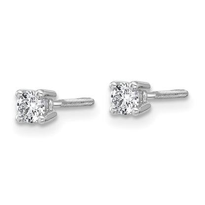 True Origin 14K White Gold 1/4 carat Lab Grown Diamond VS+ F+ Round Four Prong Heavy Weight Screw Back Complete Stud Earrings