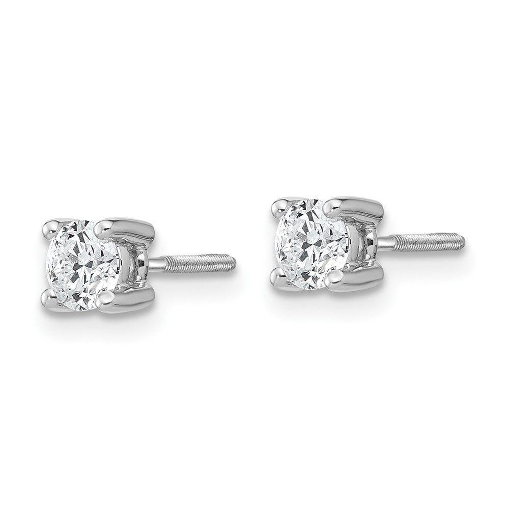 True Origin 14K White Gold 1/2 carat Lab Grown Diamond VS+ F+ Round Four Prong Heavy Weight Screw Back Complete Stud Earrings