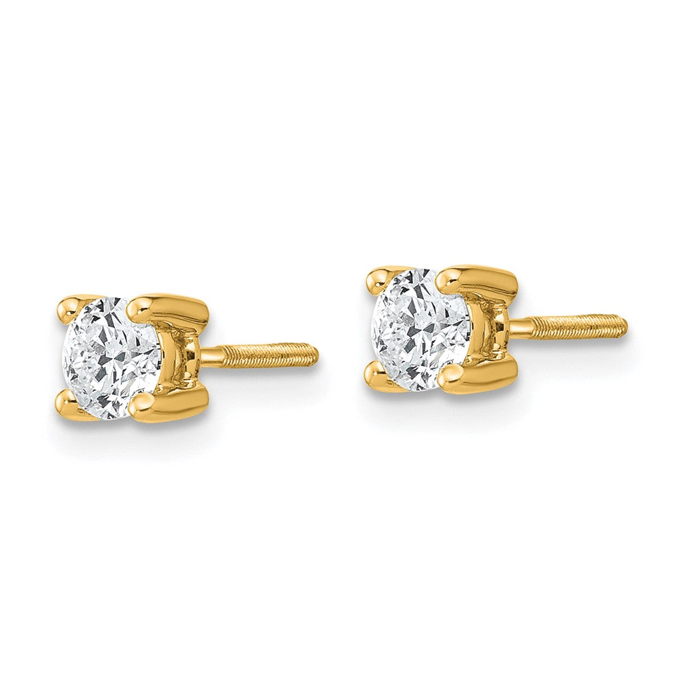 True Origin 14K Yellow Gold 1/2 carat Lab Grown Diamond VS+ F+ Round Four Prong Heavy Weight Screw Back Complete Stud Earrings