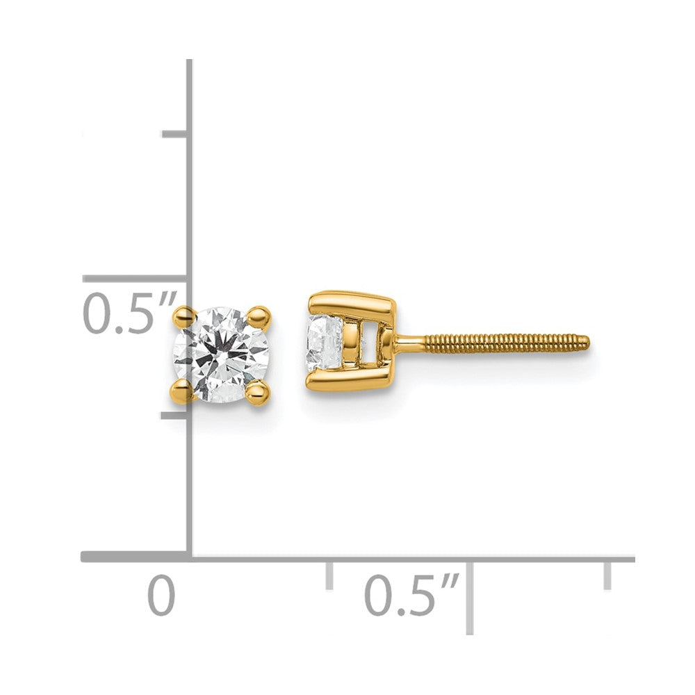 True Origin 14K Yellow Gold 1/2 carat Lab Grown Diamond VS+ F+ Round Four Prong Heavy Weight Screw Back Complete Stud Earrings