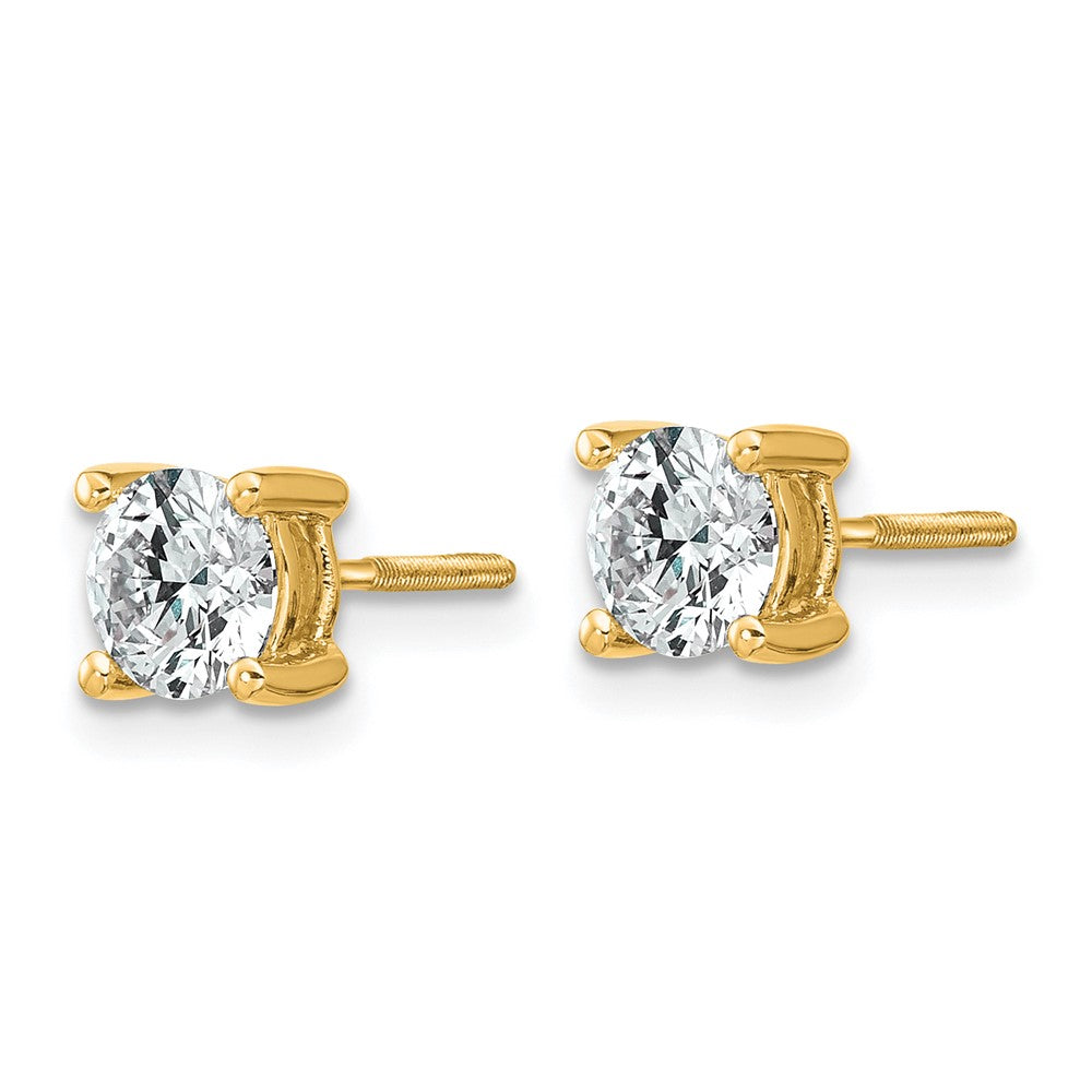 True Origin 14K Yellow Gold 1 carat Lab Grown Diamond VS+ F+ Round Four Prong Heavy Weight Screw Back Complete Stud Earrings