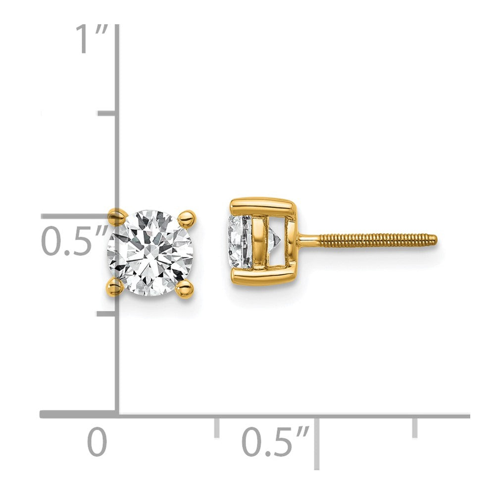 True Origin 14K Yellow Gold 1 carat Lab Grown Diamond VS+ F+ Round Four Prong Heavy Weight Screw Back Complete Stud Earrings