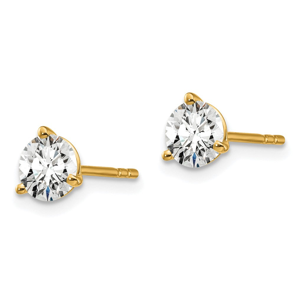 True Origin 14K Yellow Gold 1 carat Lab Grown Diamond VS+ F+ Round Three Prong Heavy Weight Complete Stud Earrings