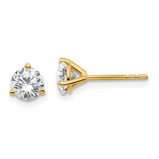 True Origin 14K Yellow Gold 1 carat Lab Grown Diamond VS+ F+ Round Three Prong Heavy Weight Complete Stud Earrings