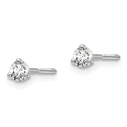 True Origin 14K White Gold 1/5 carat Lab Grown Diamond VS+ F+ Round Three Prong Heavy Weight Screw Back Complete Stud Earrings