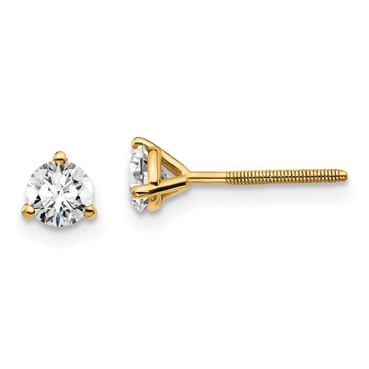 True Origin 14K Yellow Gold 1/2 carat Lab Grown Diamond VS+ F+ Round Three Prong Heavy Weight Screw Back Complete Stud Earrings