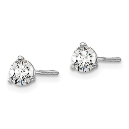 True Origin 14K White Gold 1/2 carat Lab Grown Diamond VS+ F+ Round Three Prong Heavy Weight Screw Back Complete Stud Earrings