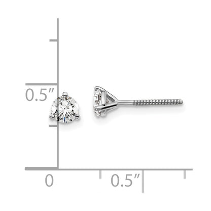 True Origin 14K White Gold 1/2 carat Lab Grown Diamond VS+ F+ Round Three Prong Heavy Weight Screw Back Complete Stud Earrings