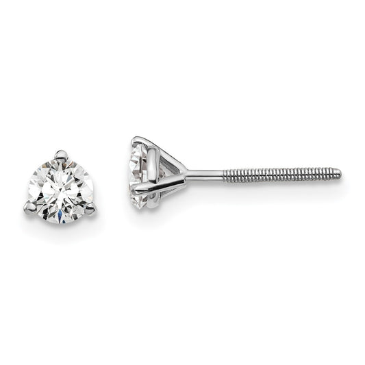 True Origin 14K White Gold 1/2 carat Lab Grown Diamond VS+ F+ Round Three Prong Heavy Weight Screw Back Complete Stud Earrings