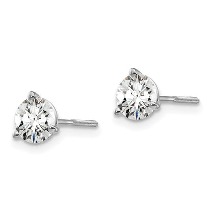 True Origin 14K White Gold 1 carat Lab Grown Diamond VS+ F+ Round Three Prong Heavy Weight Screw Back Complete Stud Earrings