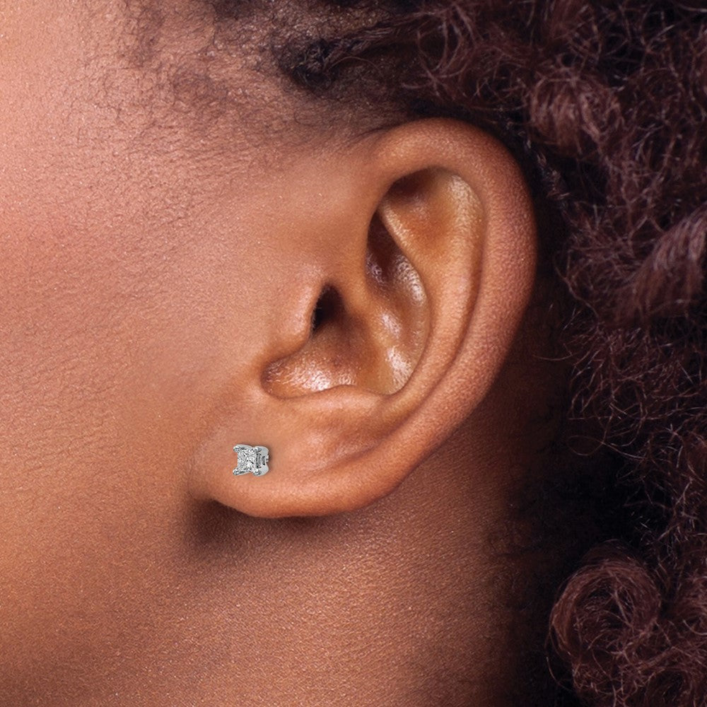 14k White Gold 1/4 carat Lab Grown Diamond VS/SI+ G+ Princess Complete Four Prong Stud Earrings