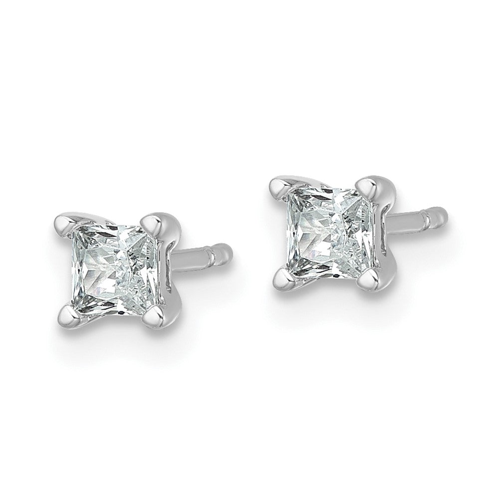 14k White Gold 1/2 carat Lab Grown Diamond VS+ F+ Princess Complete Four Prong Stud Earrings