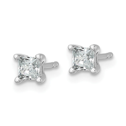 14k White Gold 1/2 carat Lab Grown Diamond VS/SI+ G+ Princess Complete Four Prong Stud Earrings
