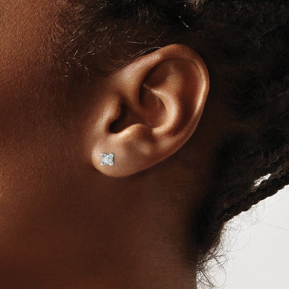 14k White Gold 1/2 carat Certified Lab Grown Diamond VS+ F+ Princess Complete Four Prong Stud Earrings