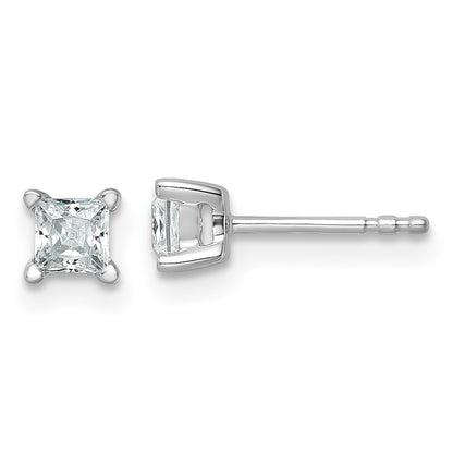 14k White Gold 1/2 carat Lab Grown Diamond VS/SI+ G+ Princess Complete Four Prong Stud Earrings