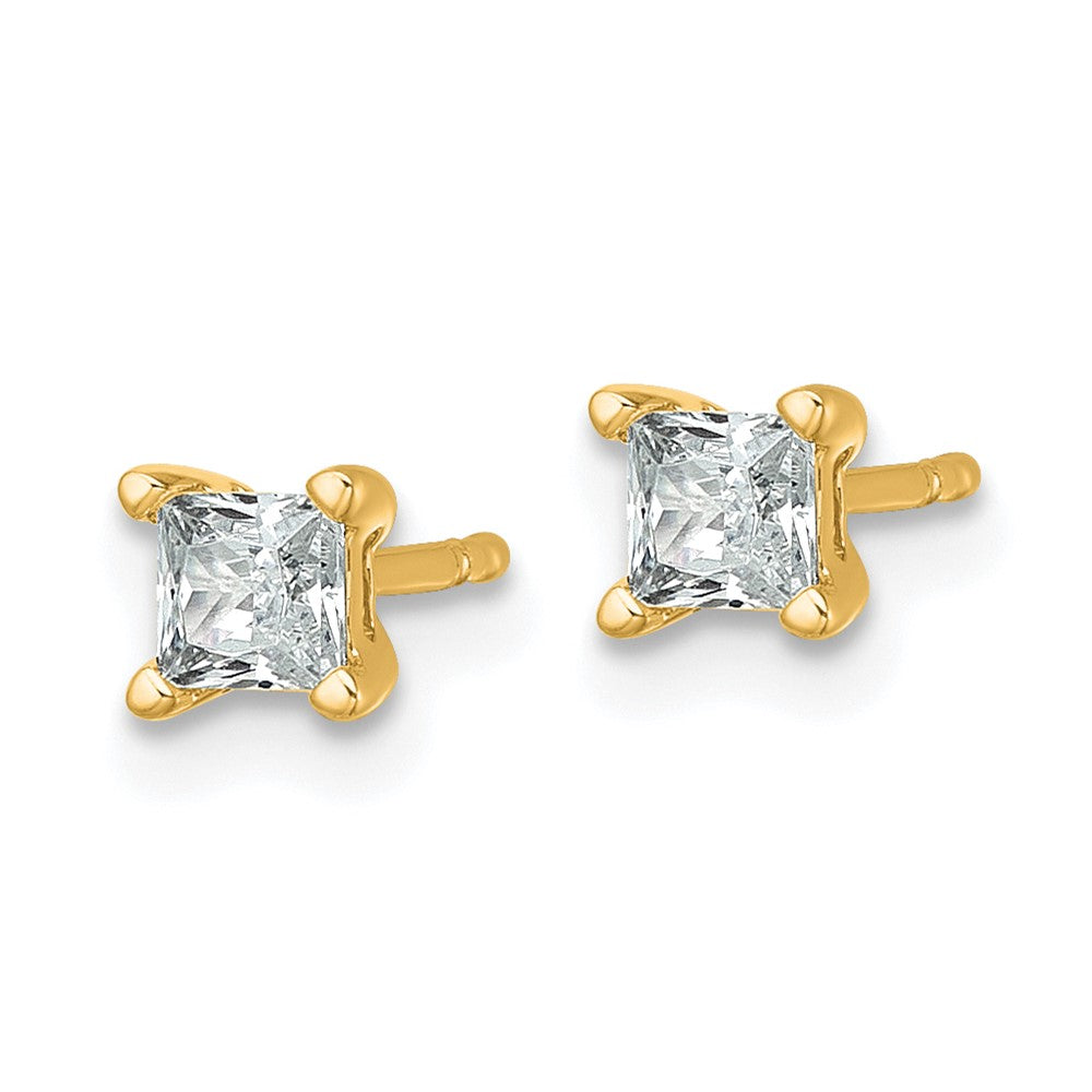 14k 1/2 carat Lab Grown Diamond VS+ F+ Princess Complete Four Prong Stud Earrings