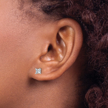 14k White Gold 3/4 carat Lab Grown Diamond VS/SI+ G+ Princess Complete Four Prong Stud Earrings