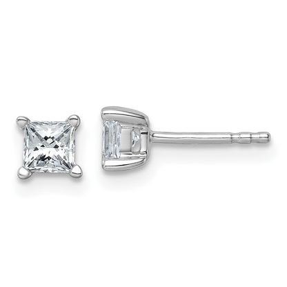 14k White Gold 3/4 carat Certified Lab Grown Diamond VS/SI+ G+ Princess Complete Four Prong Stud Earrings