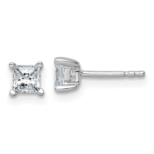 14k White Gold 3/4 carat Certified Lab Grown Diamond VS/SI+ G+ Princess Complete Four Prong Stud Earrings