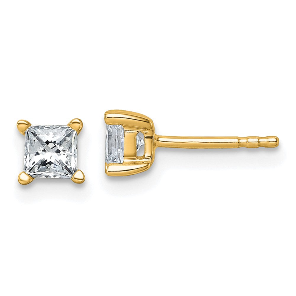14k 3/4 carat Lab Grown Diamond VS+ F+ Princess Complete Four Prong Stud Earrings
