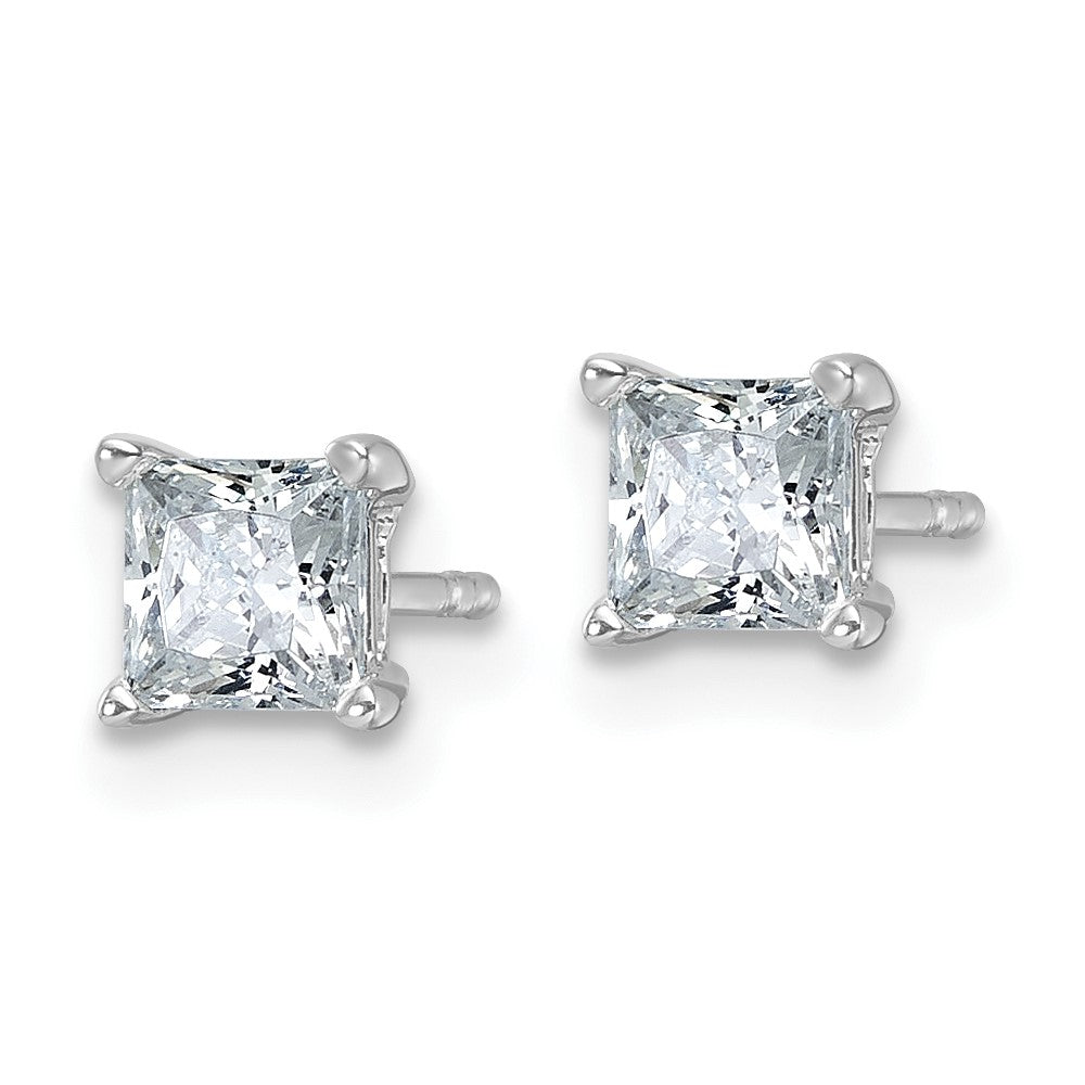 14k White Gold 1 carat Certified Lab Grown Diamond VS+ F+ Princess Complete Four Prong Stud Earrings