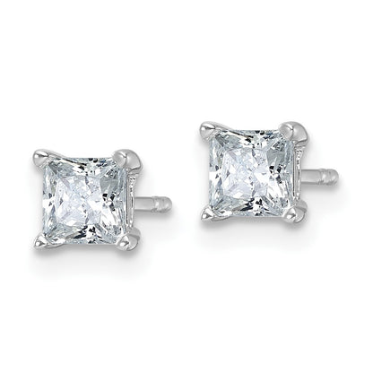 14k White Gold 1 carat Certified Lab Grown Diamond VS+ F+ Princess Complete Four Prong Stud Earrings