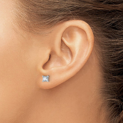14k White Gold 1 carat Lab Grown Diamond VS+ F+ Princess Complete Four Prong Stud Earrings