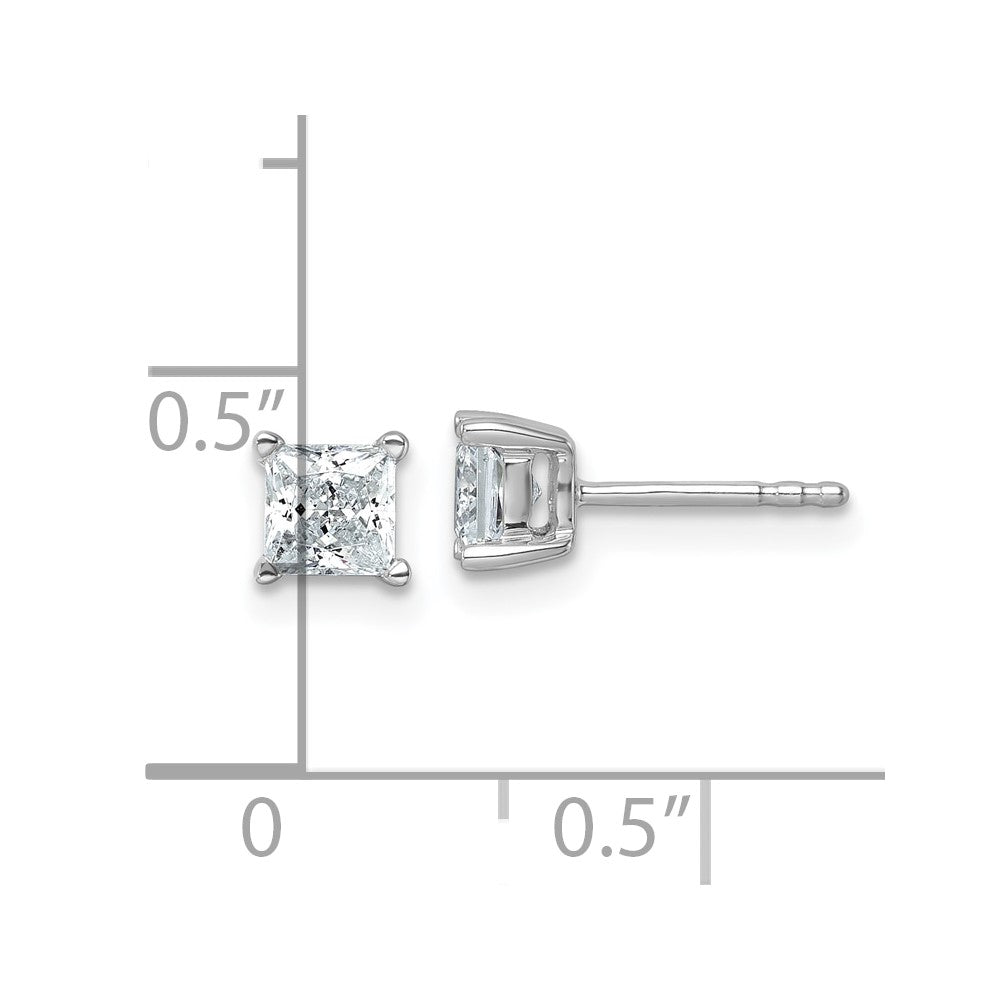 14k White Gold 1 carat Lab Grown Diamond VS+ F+ Princess Complete Four Prong Stud Earrings