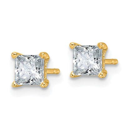 14k 1 carat Lab Grown Diamond VS+ F+ Princess Complete Four Prong Stud Earrings