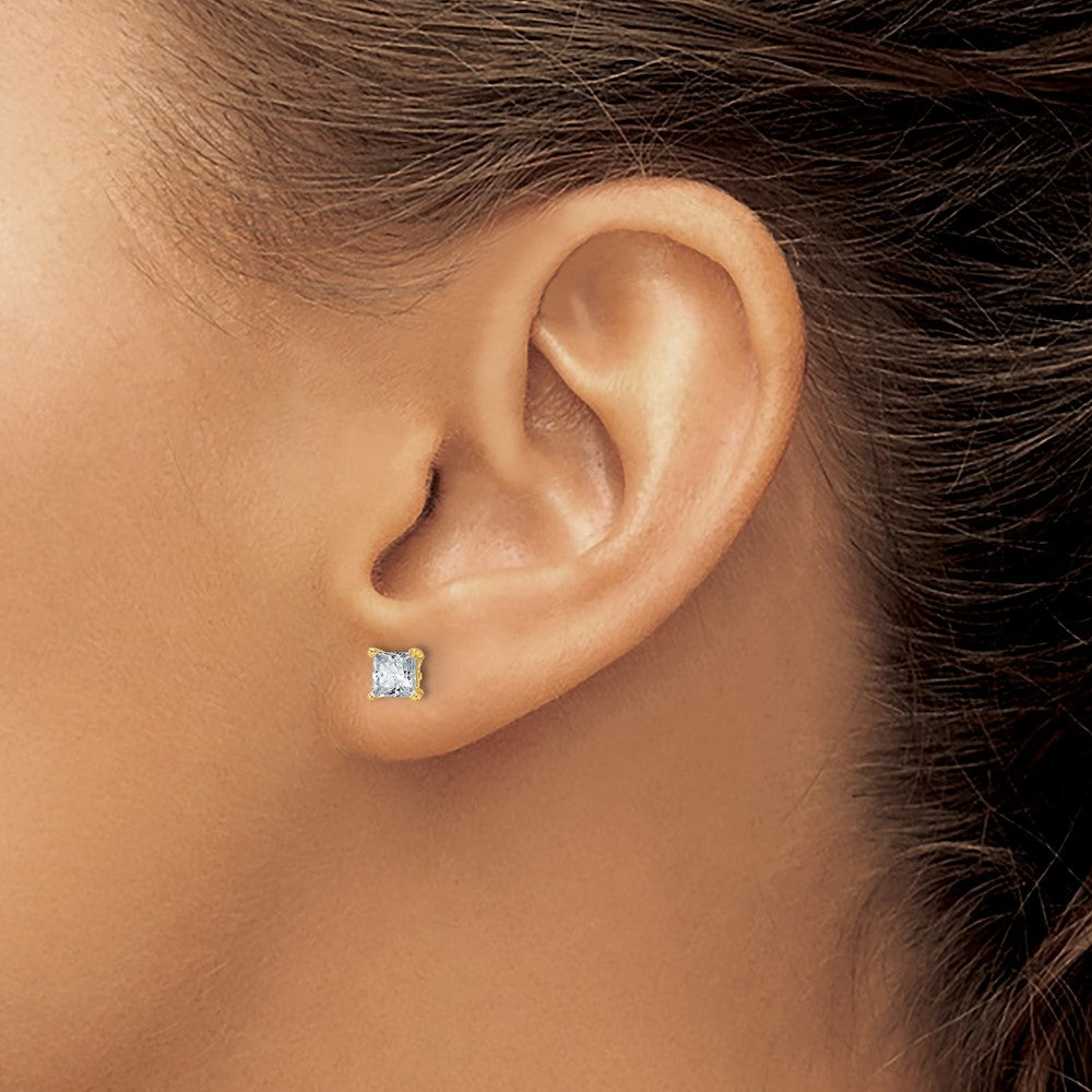 14k 1 carat Lab Grown Diamond VS+ F+ Princess Complete Four Prong Stud Earrings