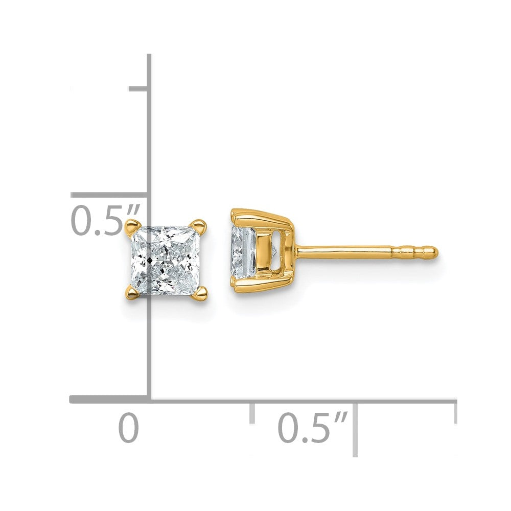 14k 1 carat Lab Grown Diamond VS+ F+ Princess Complete Four Prong Stud Earrings