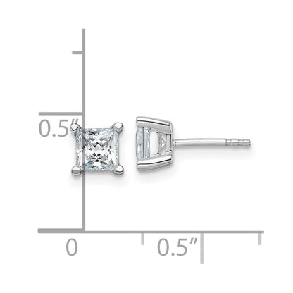 14k White Gold 1 1/2 carat Certified Lab Grown Diamond VS/SI+ G+ Princess Complete Four Prong Stud Earrings