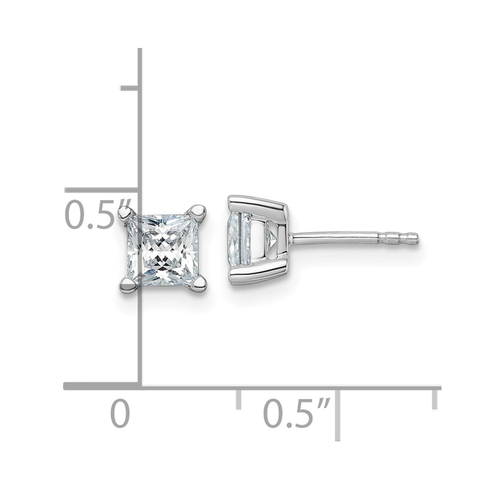 14k White Gold 1 1/2 carat Lab Grown Diamond VS+ F+ Princess Complete Four Prong Stud Earrings