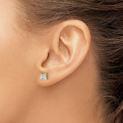 14k 1 1/2 carat Lab Grown Diamond VS+ F+ Princess Complete Four Prong Stud Earrings