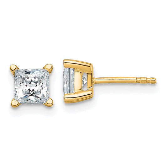 14k 1 1/2 carat Certified Lab Grown Diamond VS+ F+ Princess Complete Four Prong Stud Earrings