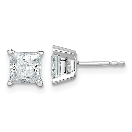 14k White Gold 2 carat Certified Lab Grown Diamond VS+ F+ Princess Complete Four Prong Stud Earrings