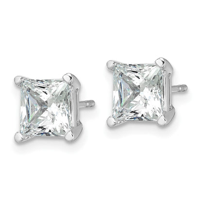 14k White Gold 4 carat Lab Grown Diamond VS/SI+ G+ Princess Complete Four Prong Stud Earrings