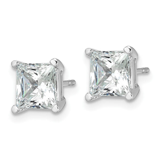 14k White Gold 4 carat Lab Grown Diamond VS+ F+ Princess Complete Four Prong Stud Earrings